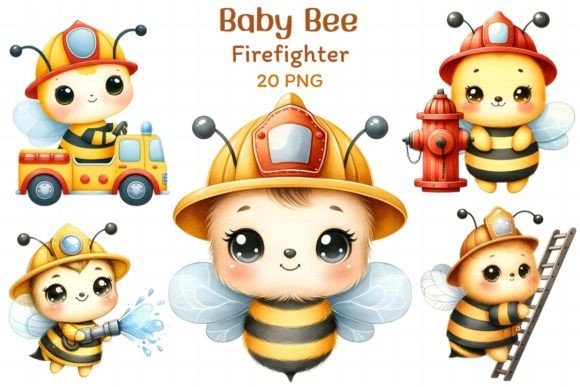 Baby Bee Firefighter Watercolor Clipart