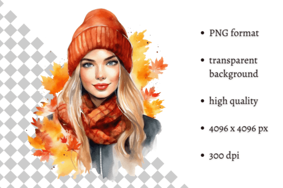 Beautiful Watercolor Autumn Girl Clipart for Cozy Branding