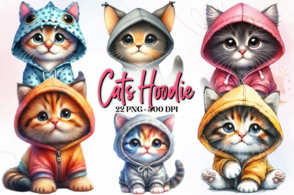Cats Hoodie Watercolor Clipart for Modern Branding