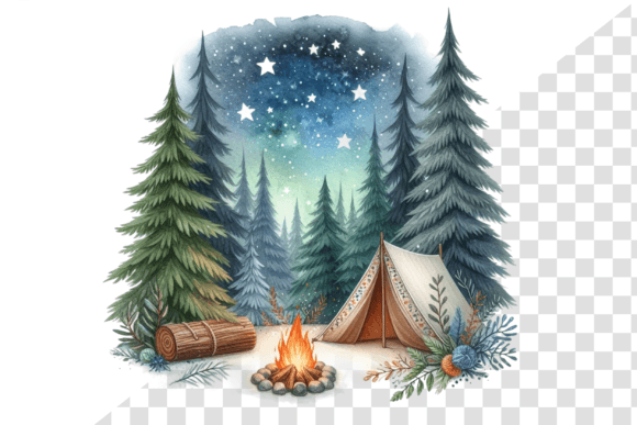 CozyCamp Watercolor Clipart: A Handcrafted Display Font