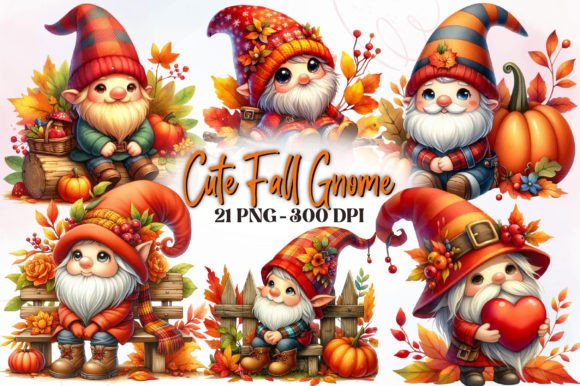Cute Fall Gnome Watercolor Clipart