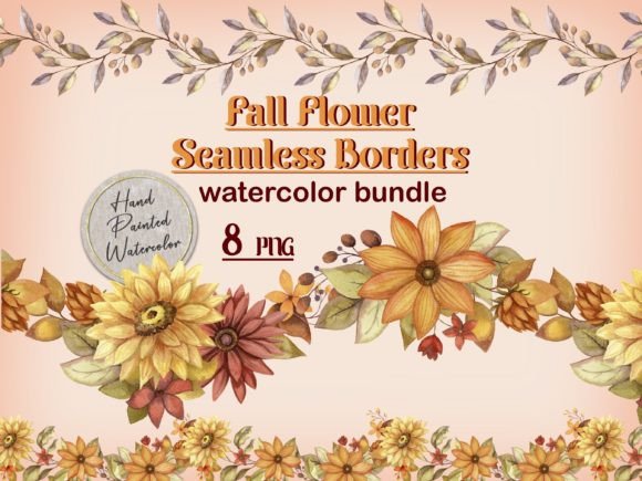 Fall Flower Seamless Border Watercolor for Modern Design