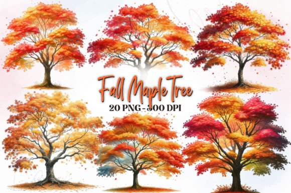 Fall Maple Tree Watercolor Clipart for Brand Design