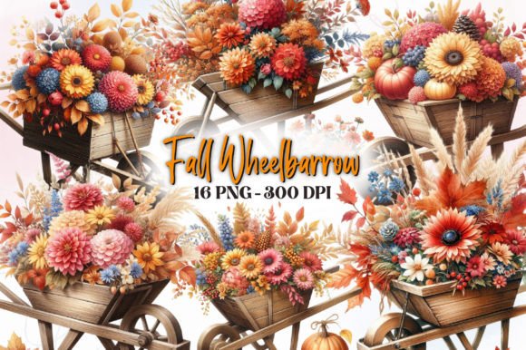 Fall Wheelbarrow Watercolor Clipart: A Design Asset for Cozy Branding