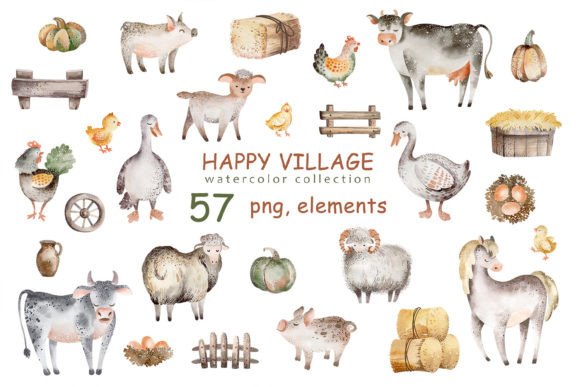 Farm Cute Animals Watercolor Clipart for Charming Design