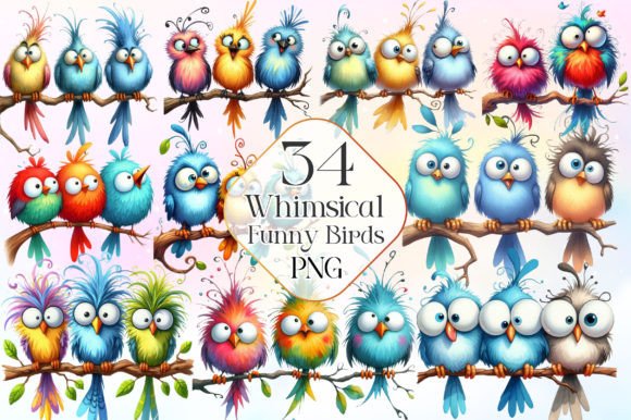 Funny Birds Watercolor Clipart