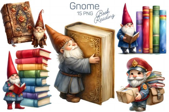 Gnome Book Reading Watercolor Clipart: Whimsy for Branding, Publishing, and Design