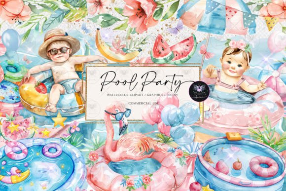Pool Party Clipart Watercolor: A Vibrant Font for Summer Designs