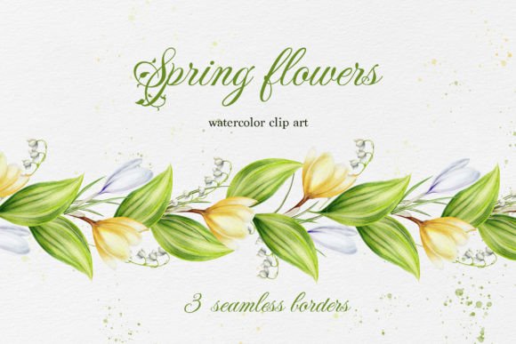 Spring Time Seamless Borders Watercolor