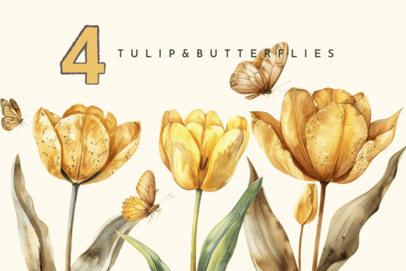 Tulip Flower Watercolor Yellow Floral: A Display Font with Botanical Charm