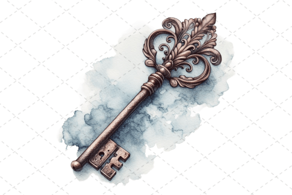 Vintage Watercolor Key Clipart