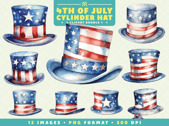 Watercolor 4th of July Cylinder Hat PNG for Festive Design Projects