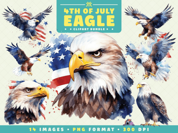 Watercolor 4th of July Eagle Clipart for Bold Patriotic Designs