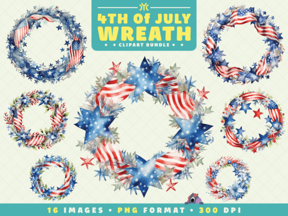 Watercolor 4th of July Wreath Clipart Guide