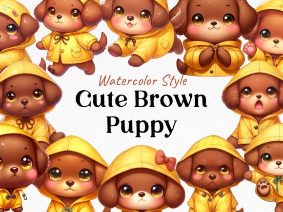 Watercolor Adorable Brown Puppy Clipar in Modern Design
