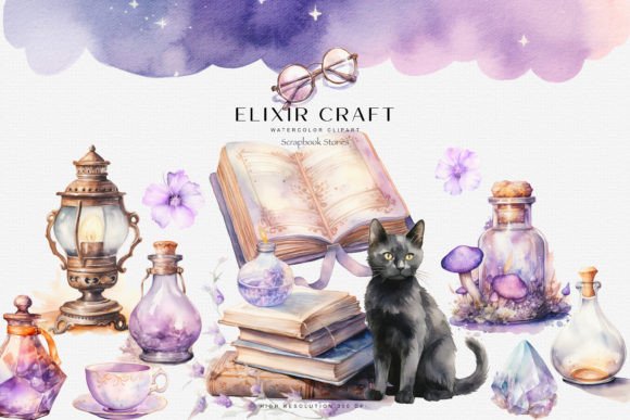 Watercolor Alchemist Clipart Set