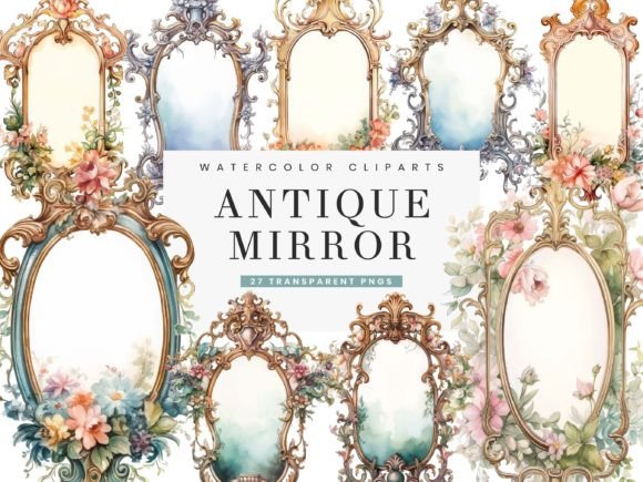 Watercolor Antique Mirror Clipart Bundle for Elegant Design