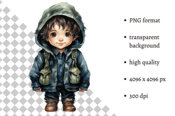 Watercolor Autumn Little Boy Clipart for Warm Branding