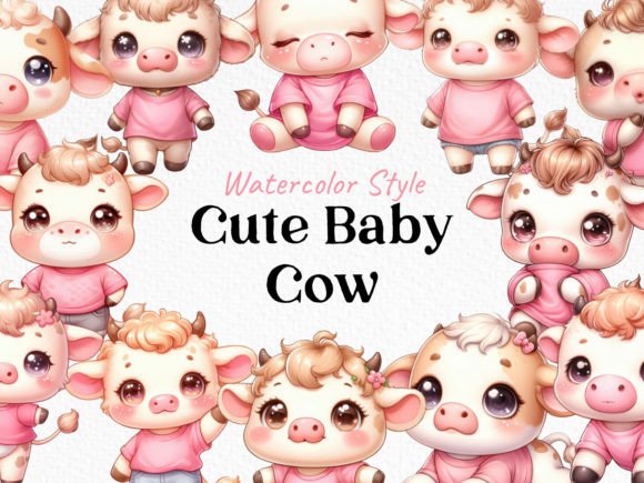 Watercolor Cute Cow Clipart: Design Assets with Personality