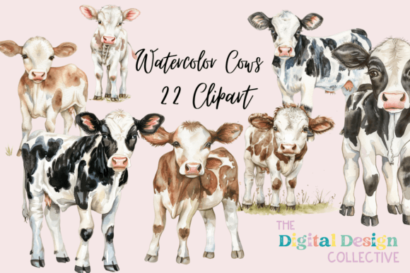 Watercolor Cute Farm Baby Cows PNG: Design Assets for Creatives