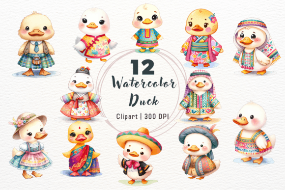 Watercolor Duck Clipart: Around the World
