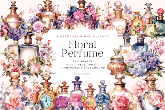 Watercolor Floral Perfume Cliparts for Visual Storytelling
