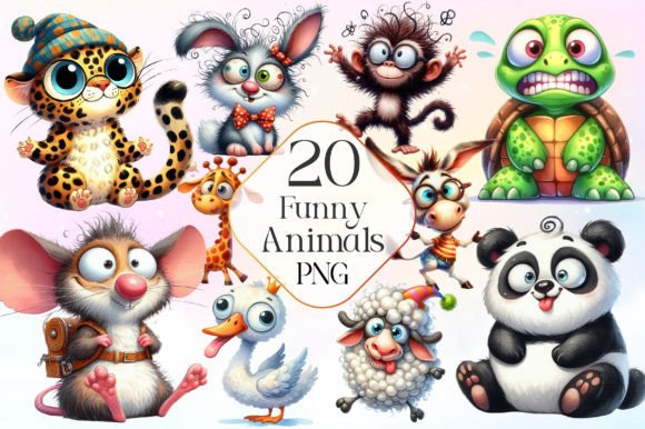 Watercolor Funny Animals Sublimation Design Assets