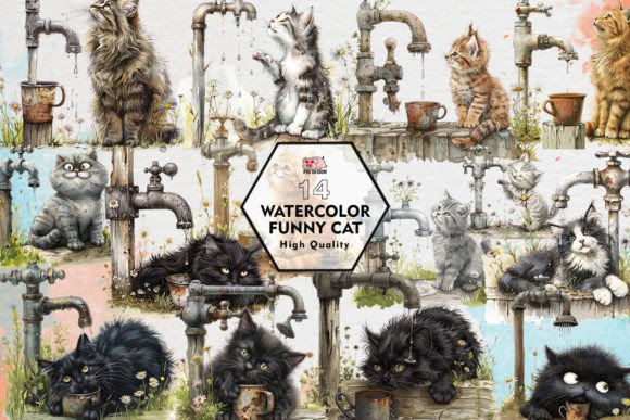 Watercolor Funny Cat Clipart for Creative Projects