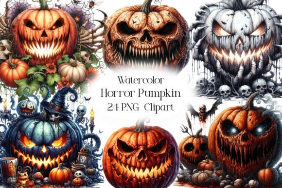 Watercolor Horror Pumpkin Clipart for Creatives