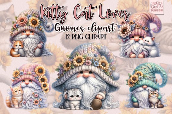 Watercolor Kitty Cat Lover Gnome Clipart for Creative Projects