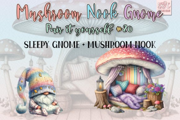 Watercolor Mushroom Nook Gnome Set 20
