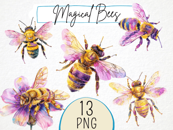 Watercolor Pink Golden Bee Clipart