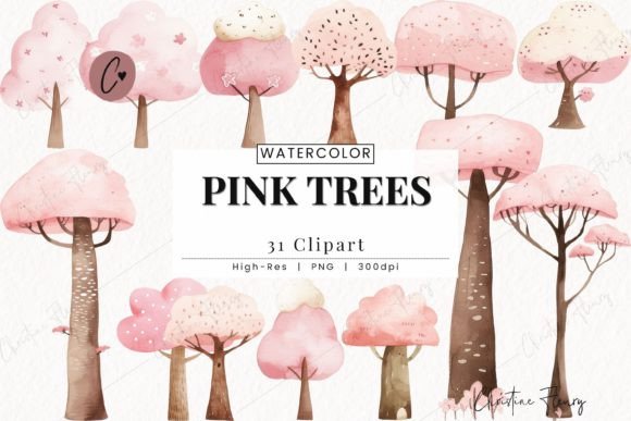 Watercolor Pink Tree Clipart: A Design Asset for Modern Branding