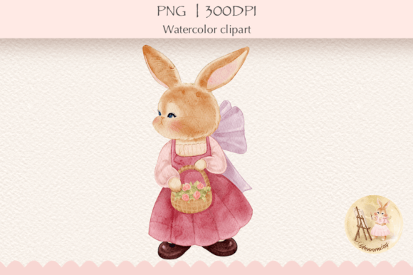 Watercolor Rabbit Holding a Basket: A Playful Display Font with Artistic Charm