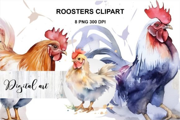 Watercolor Roosters Illustration: A Creative Font Guide