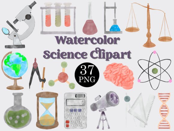 Watercolor Science Clipart Set: Lab PNG Design Assets