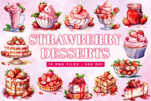 Watercolor Strawberry Desserts Clipart in Modern Design