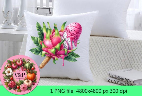 Watercolor Summer Ice-cream Dragon Fruit
