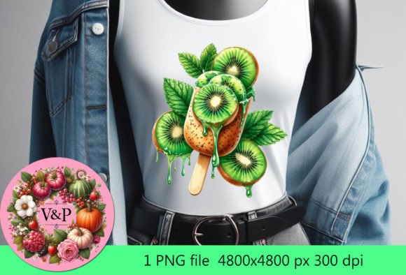 Watercolor Summer Ice-cream Kiwi PNG