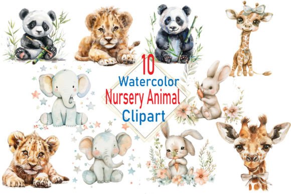 Watercolor Vintage Plush Animals Clipart