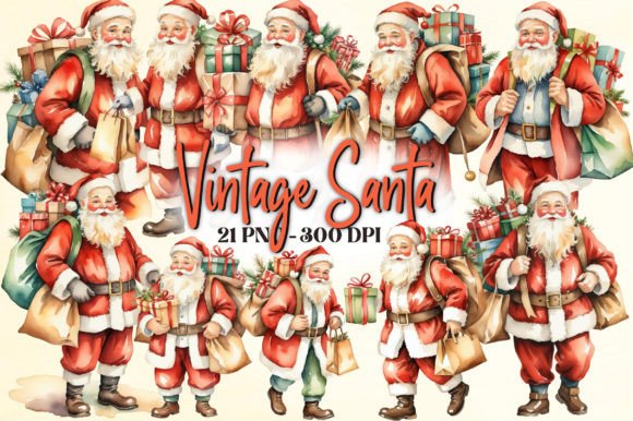 Watercolor Vintage Santa Clipart