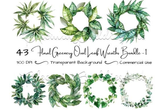 Watercolor Wreath Greenery Clipart Set